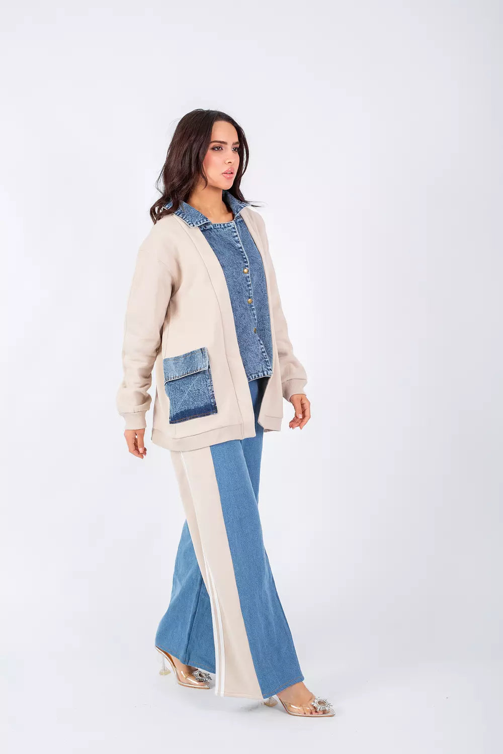 Beige denim set