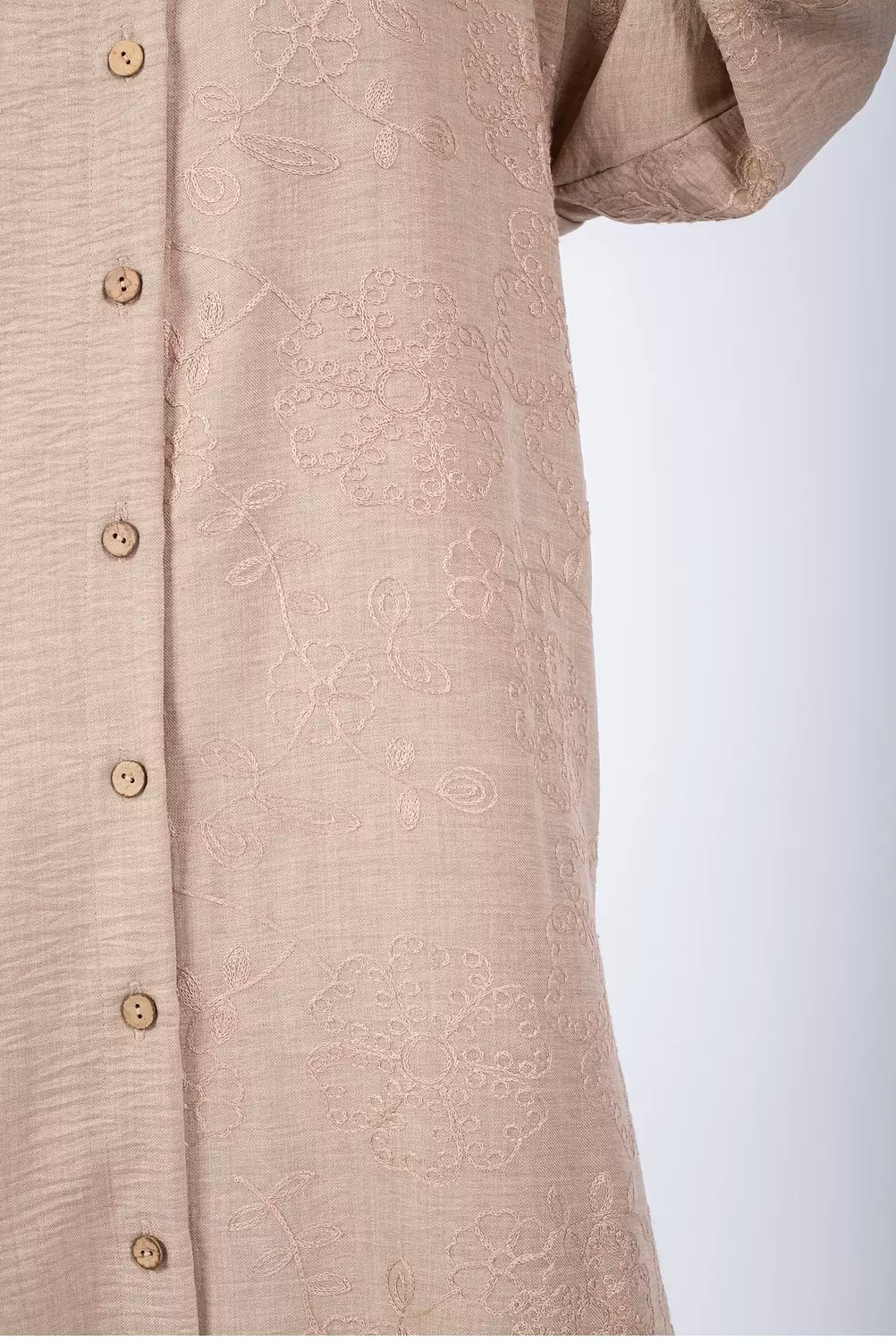 Embroidered beige shirt dress