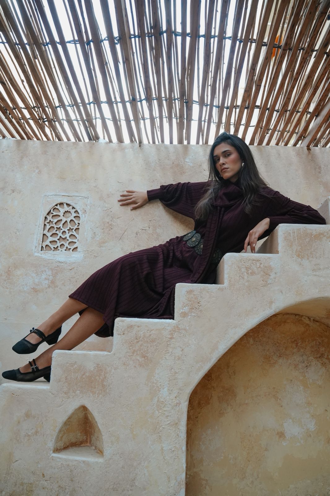 Scarf burgundy dress