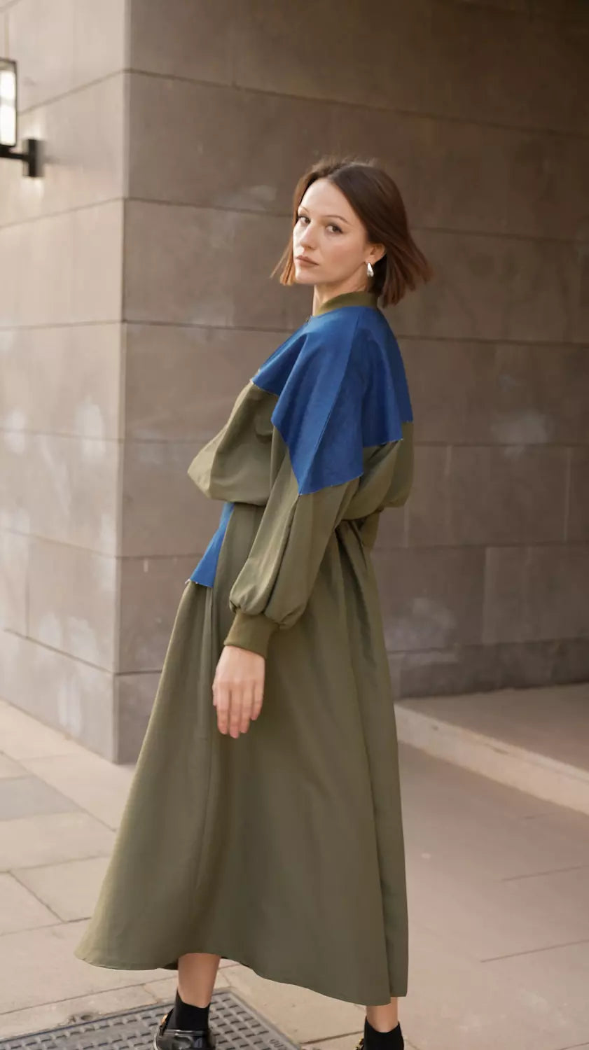 Denim olive skirt set