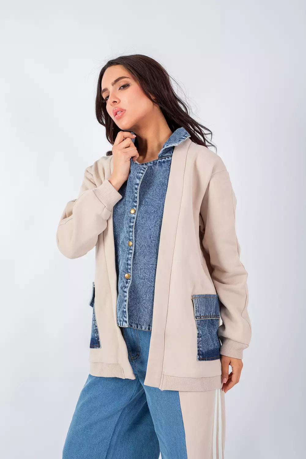 Beige denim set