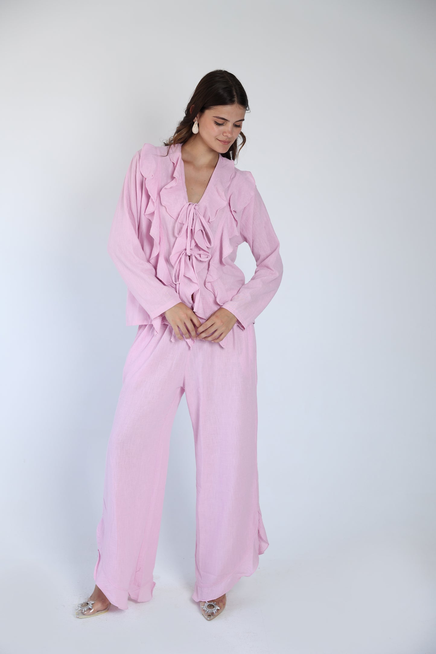 Shimmery ruffle pants