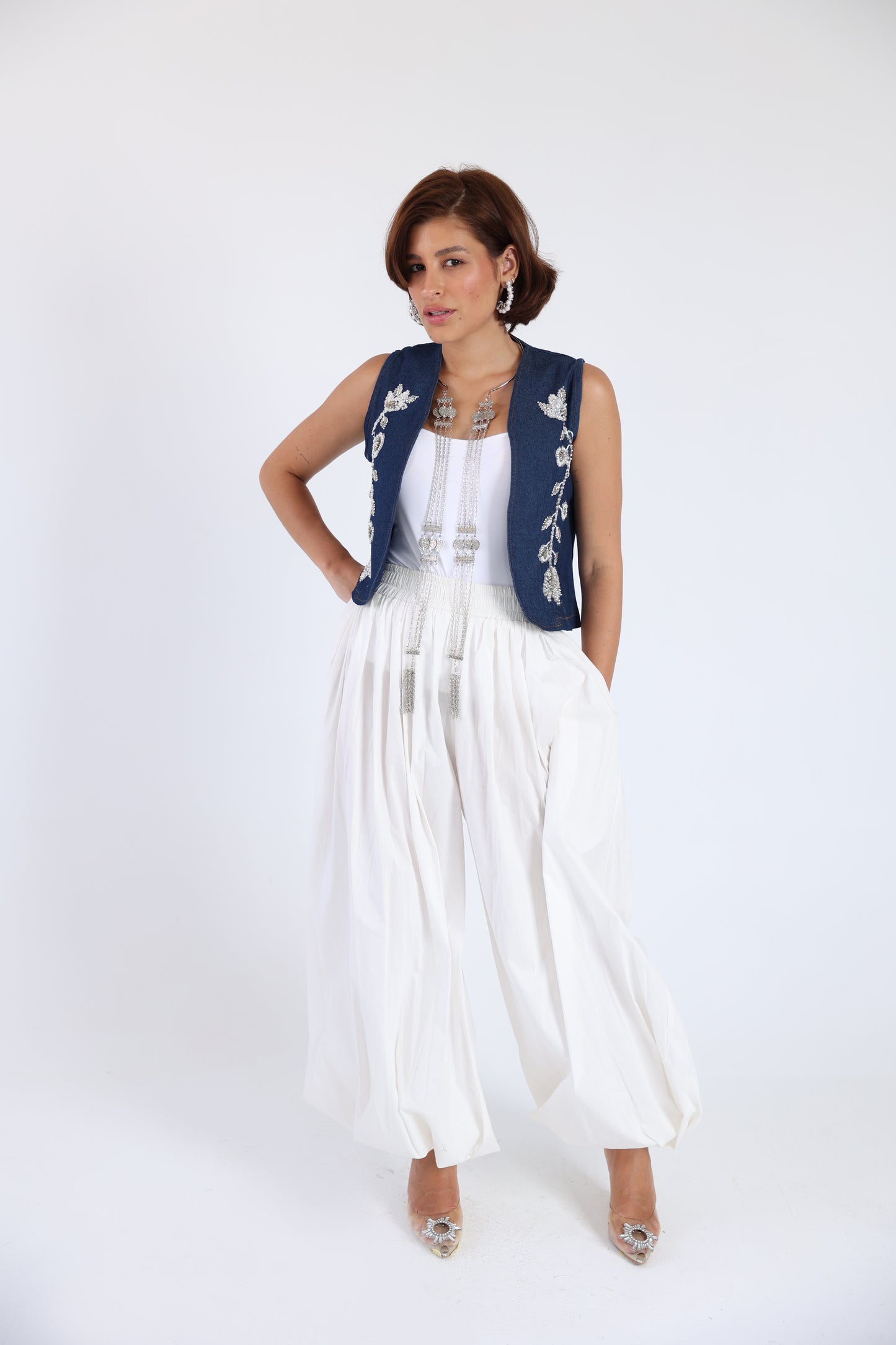 Embroidered denim vest