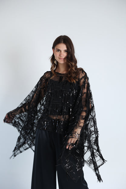 Sequins poncho soire set