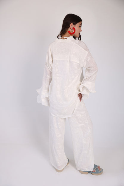 White embroidered pants