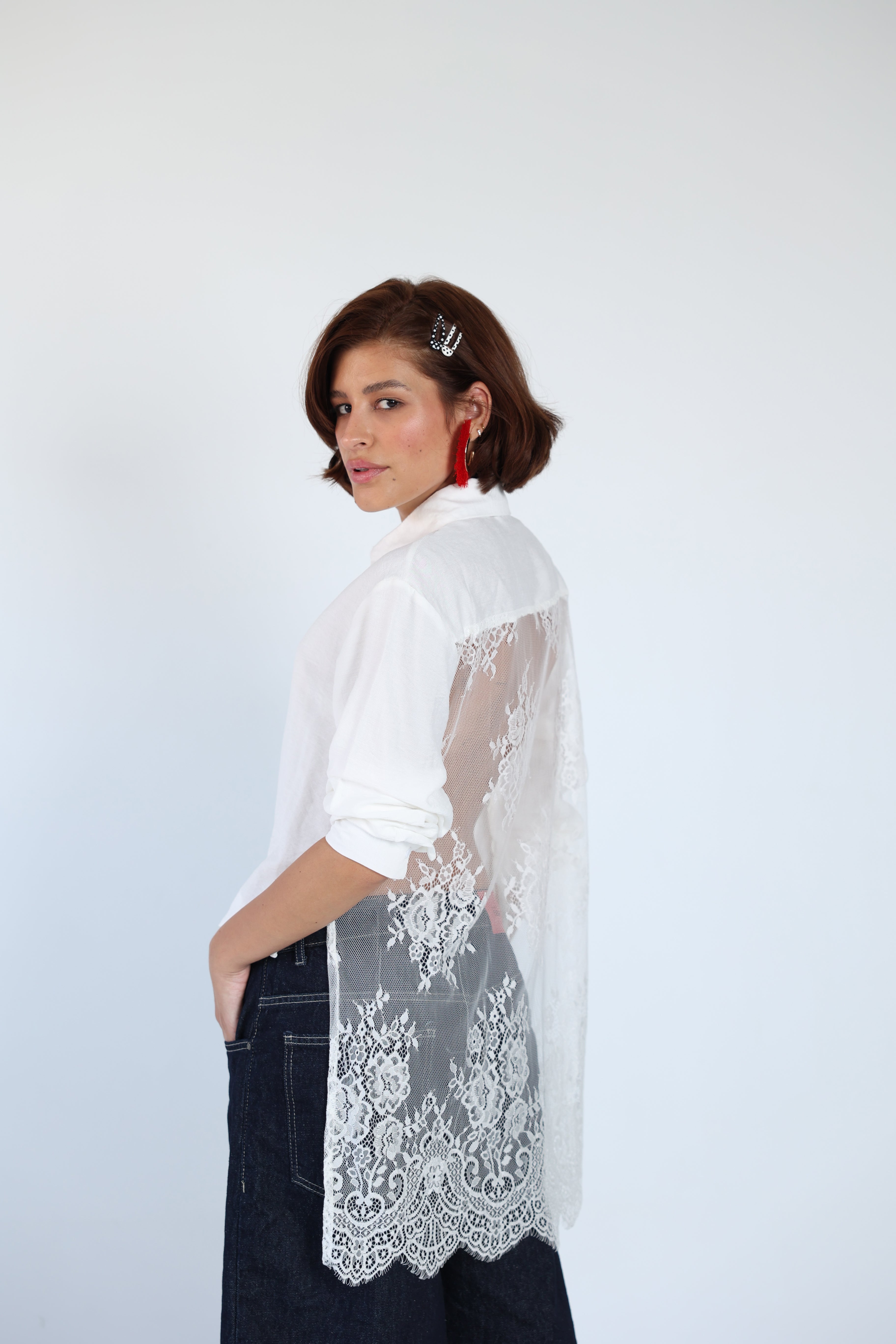 Lace lenin white shirt