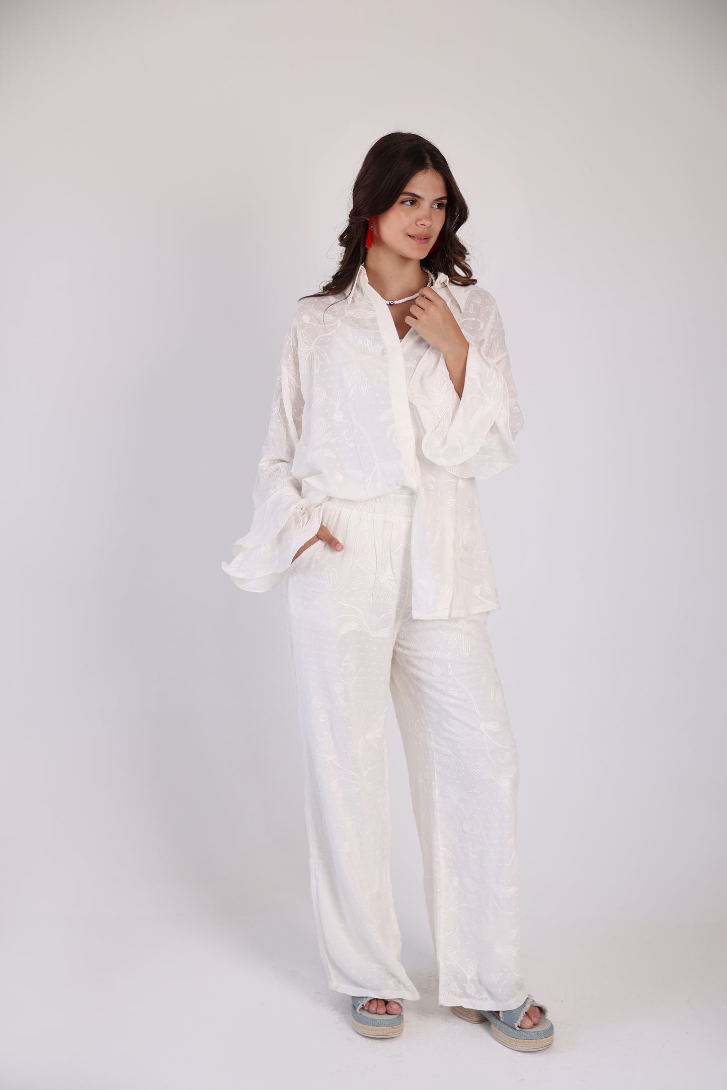 White embroidered pants