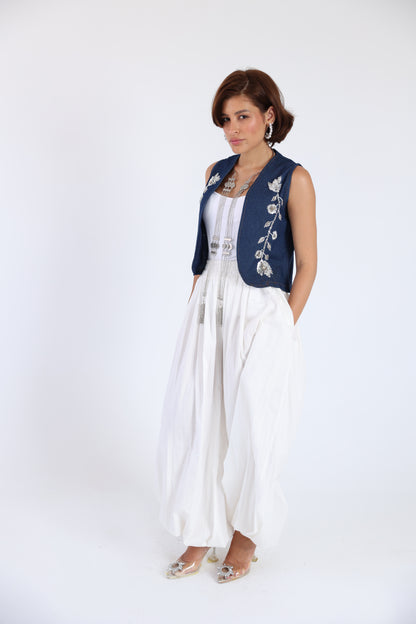 Embroidered denim vest