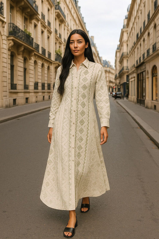 Olive embroidered shirt dress