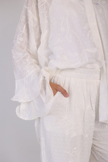 White embroidered pants