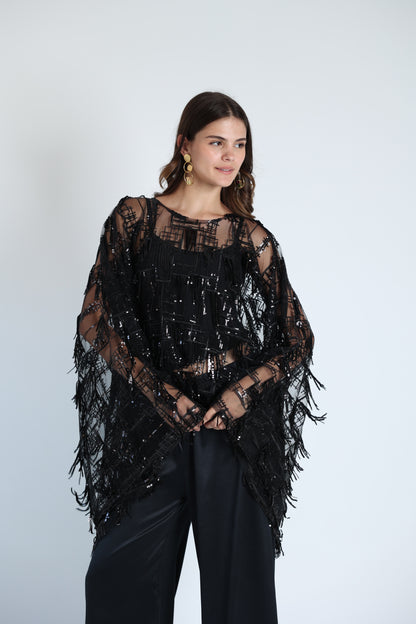 Sequins poncho soire set
