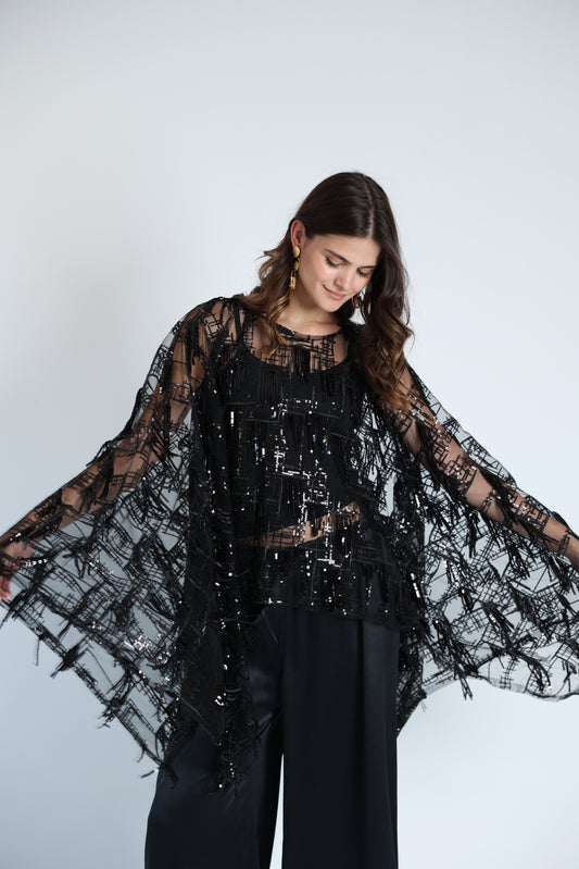 Sequins poncho soire set