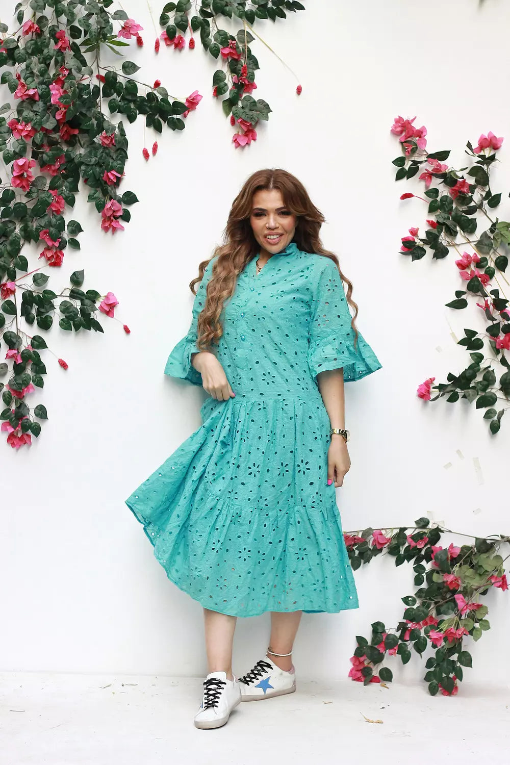 Proderie turquoise dress