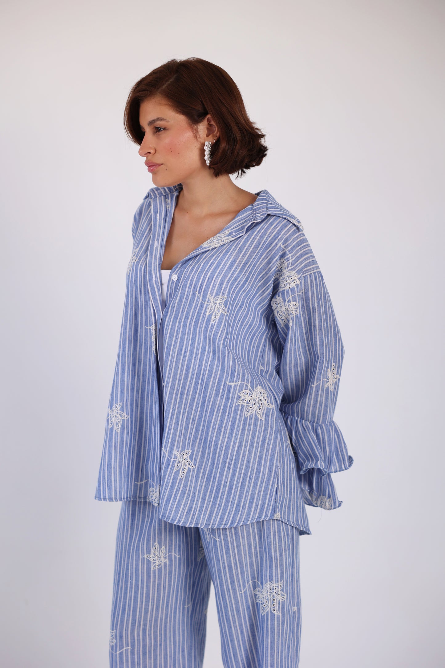 Striped embroidery lenin pants