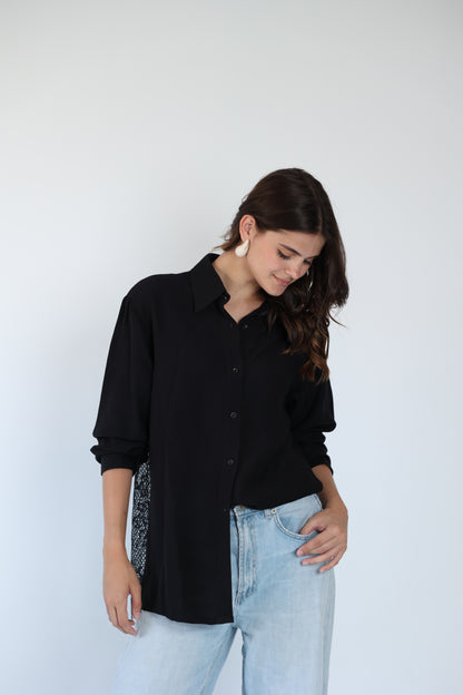 Lace back black shirt
