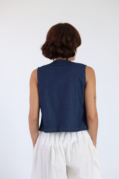 Embroidered denim vest