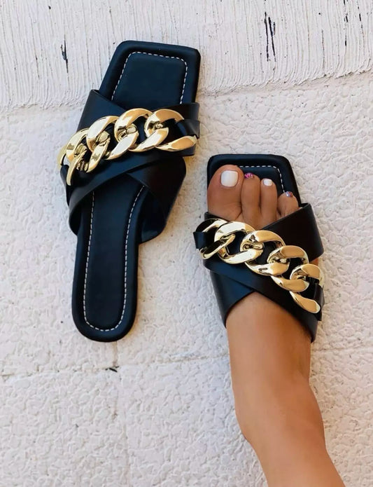 Chain black slippers