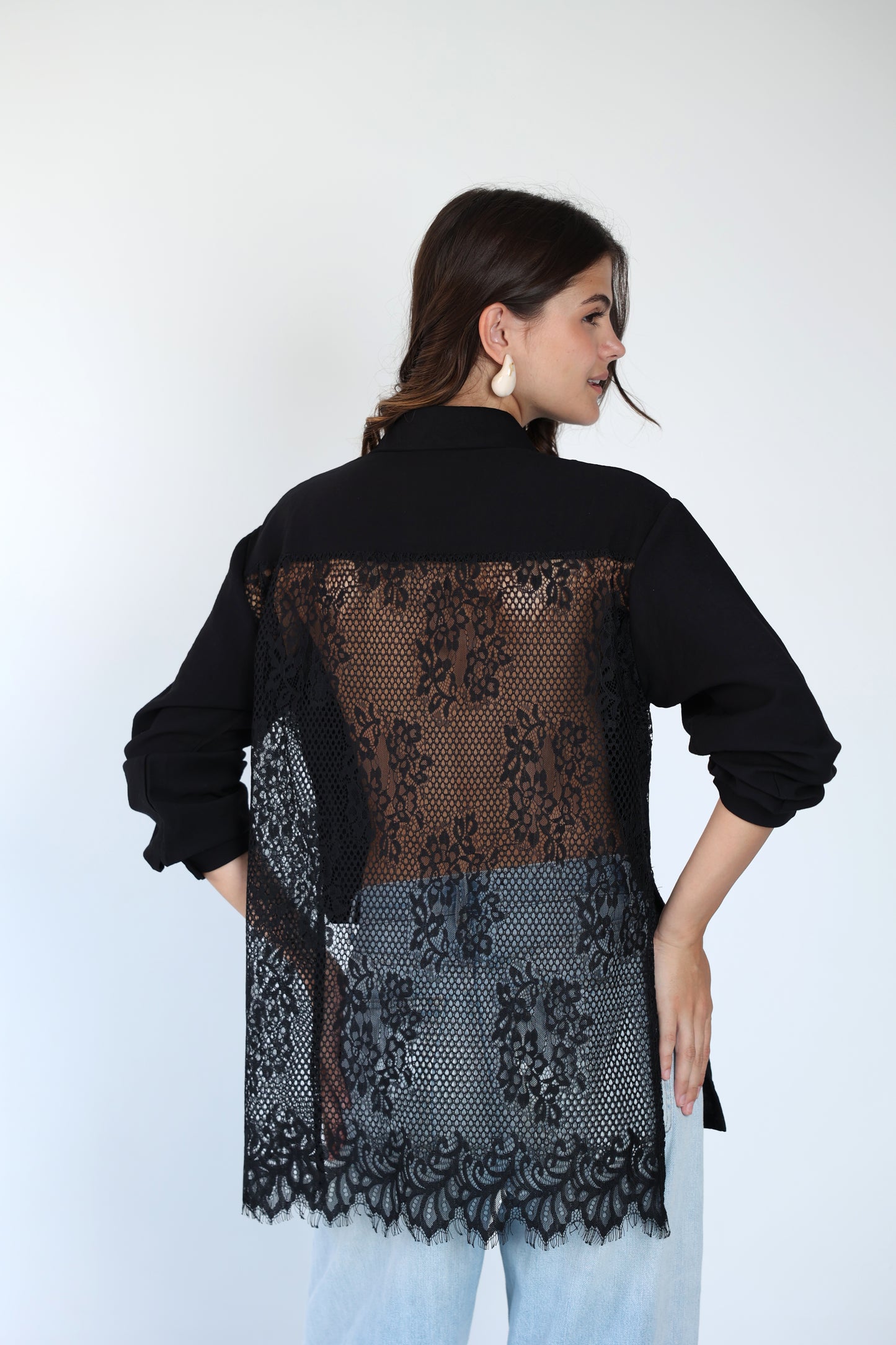 Lace back black shirt