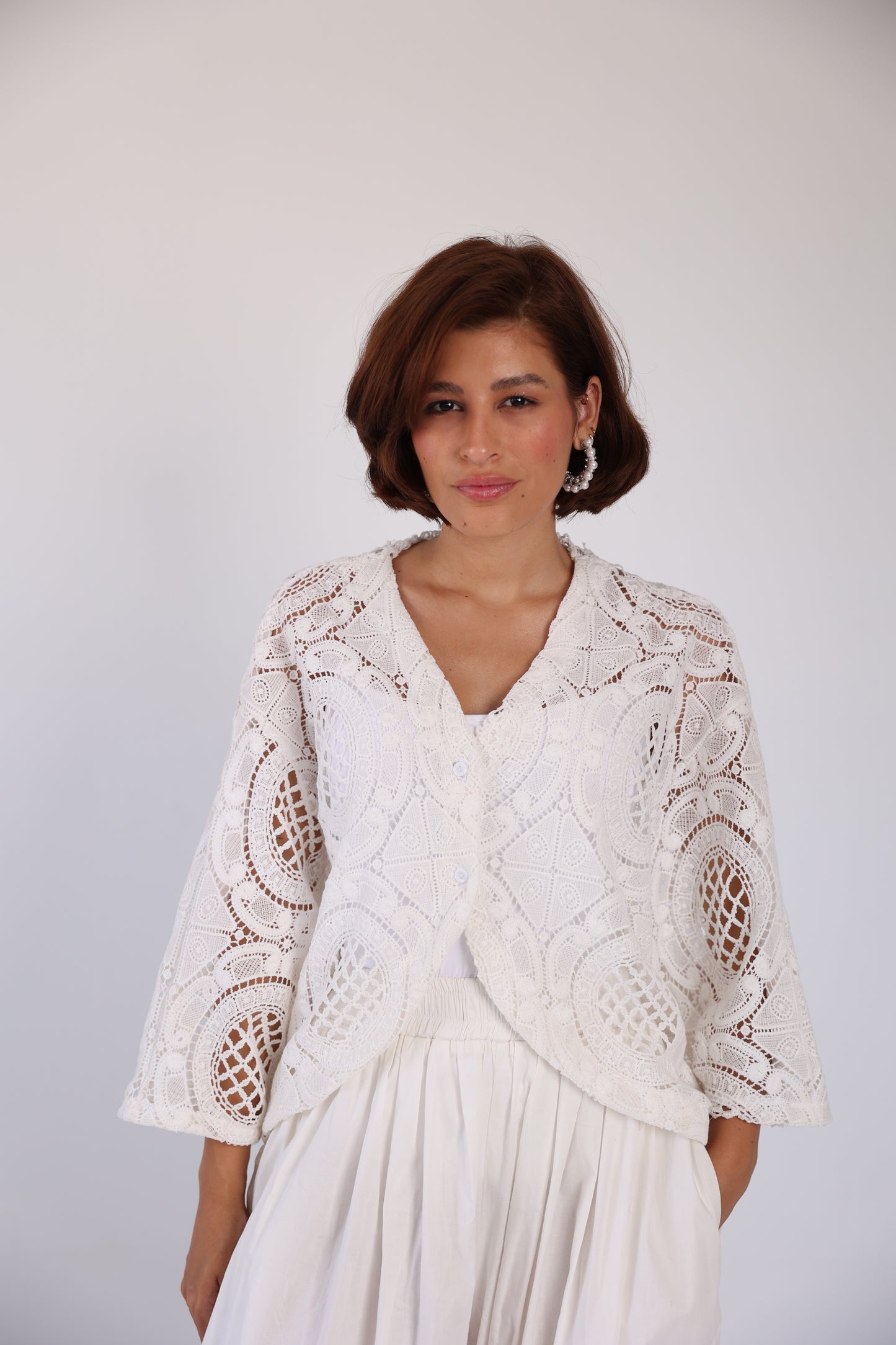 Short crochet kimono