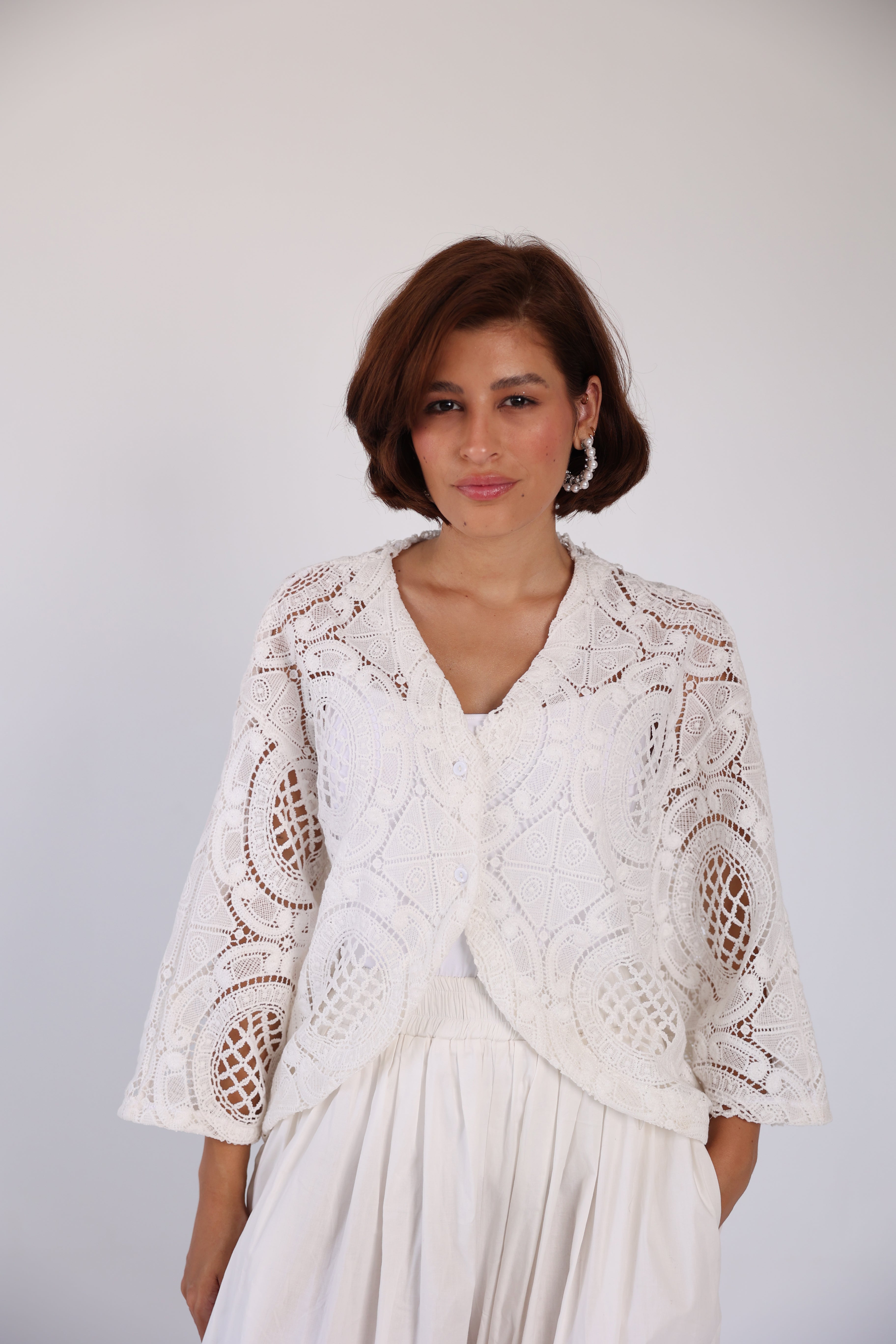 Short crochet kimono