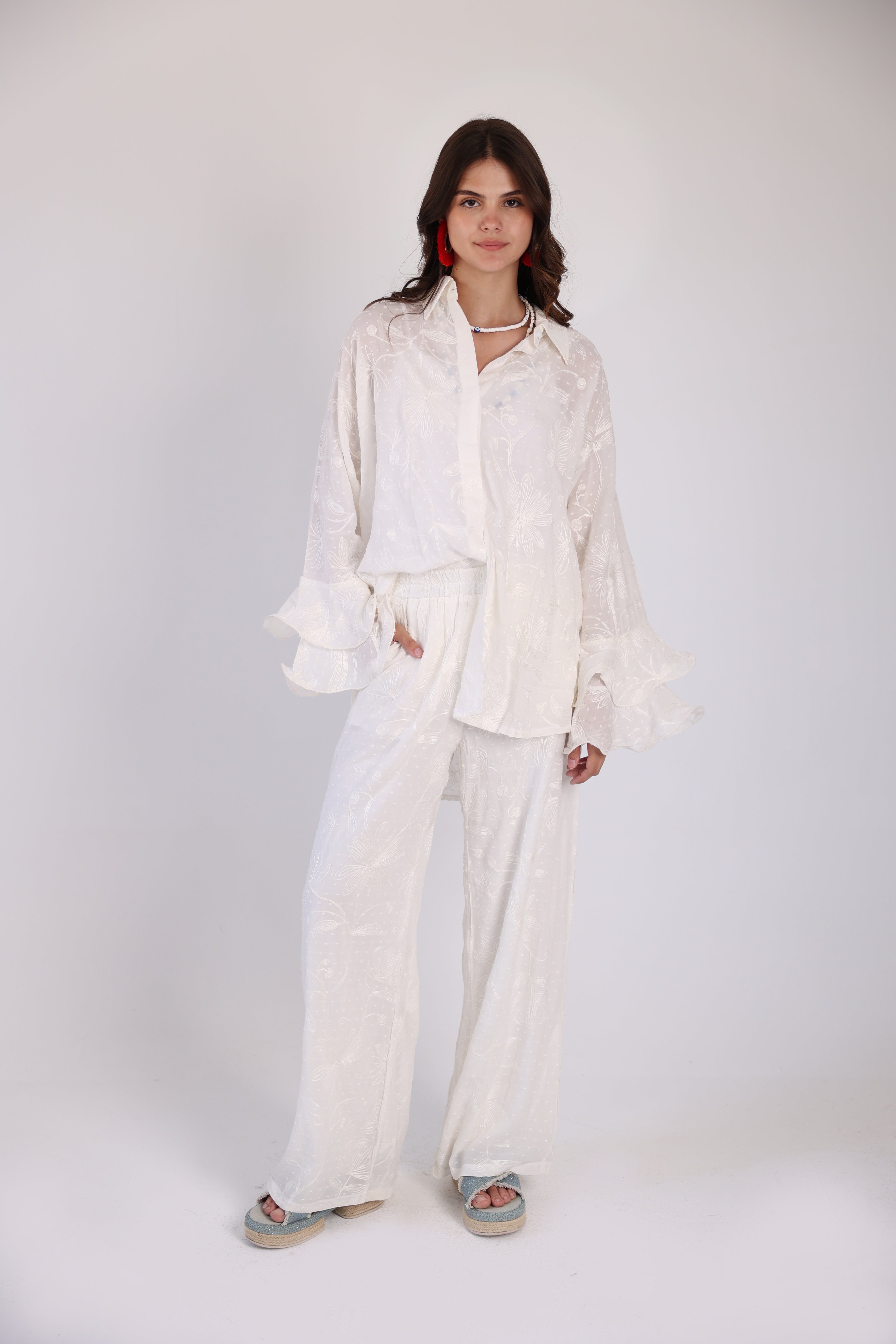 White embroidered pants