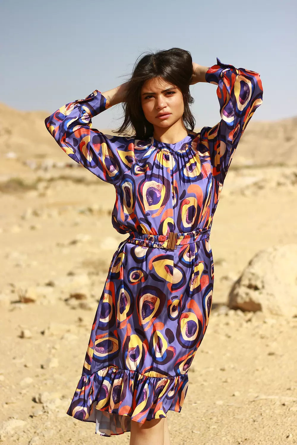 Mauve patterned midi dress