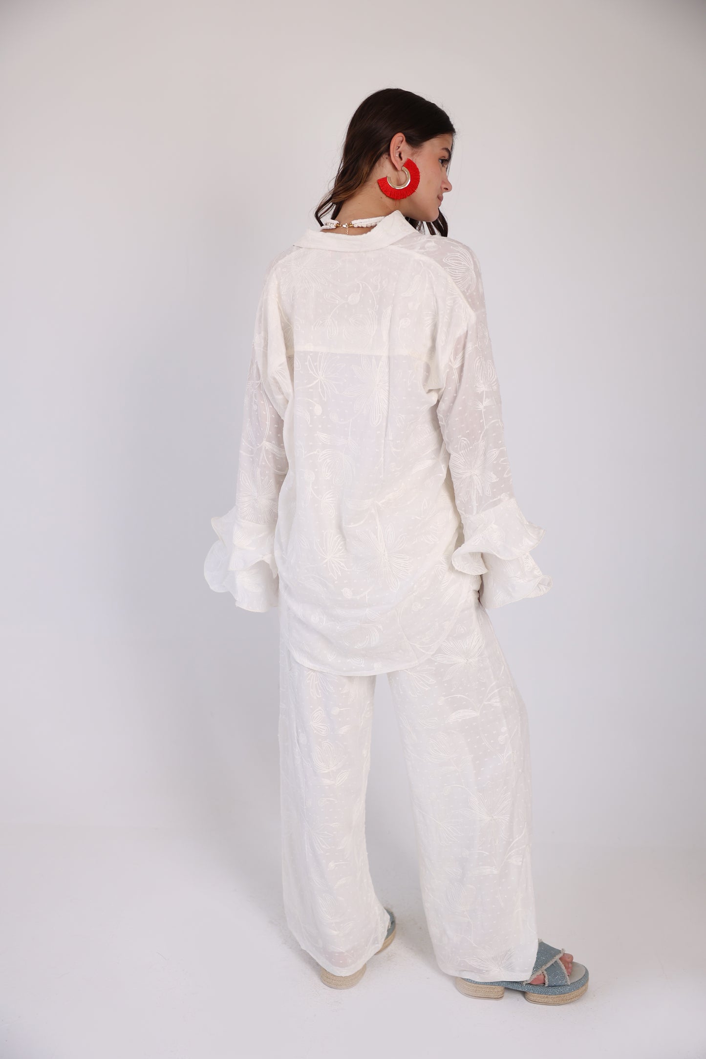White embroidered pants