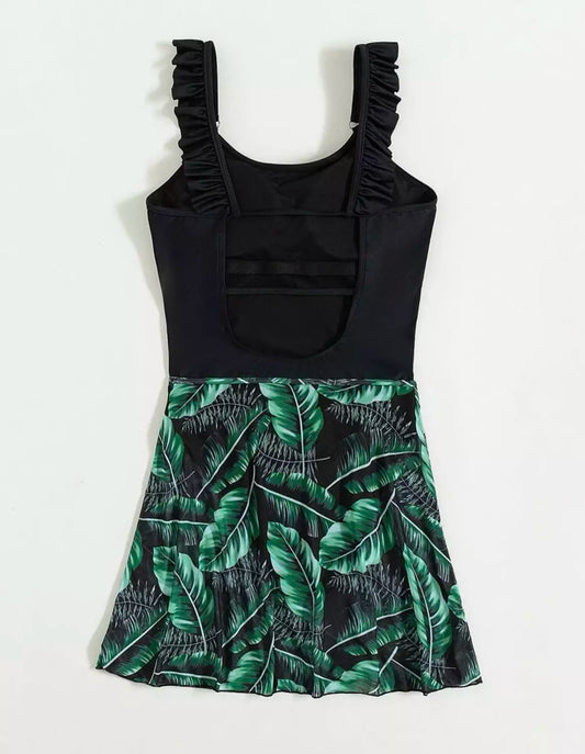 Leaf design mesh swimsuit