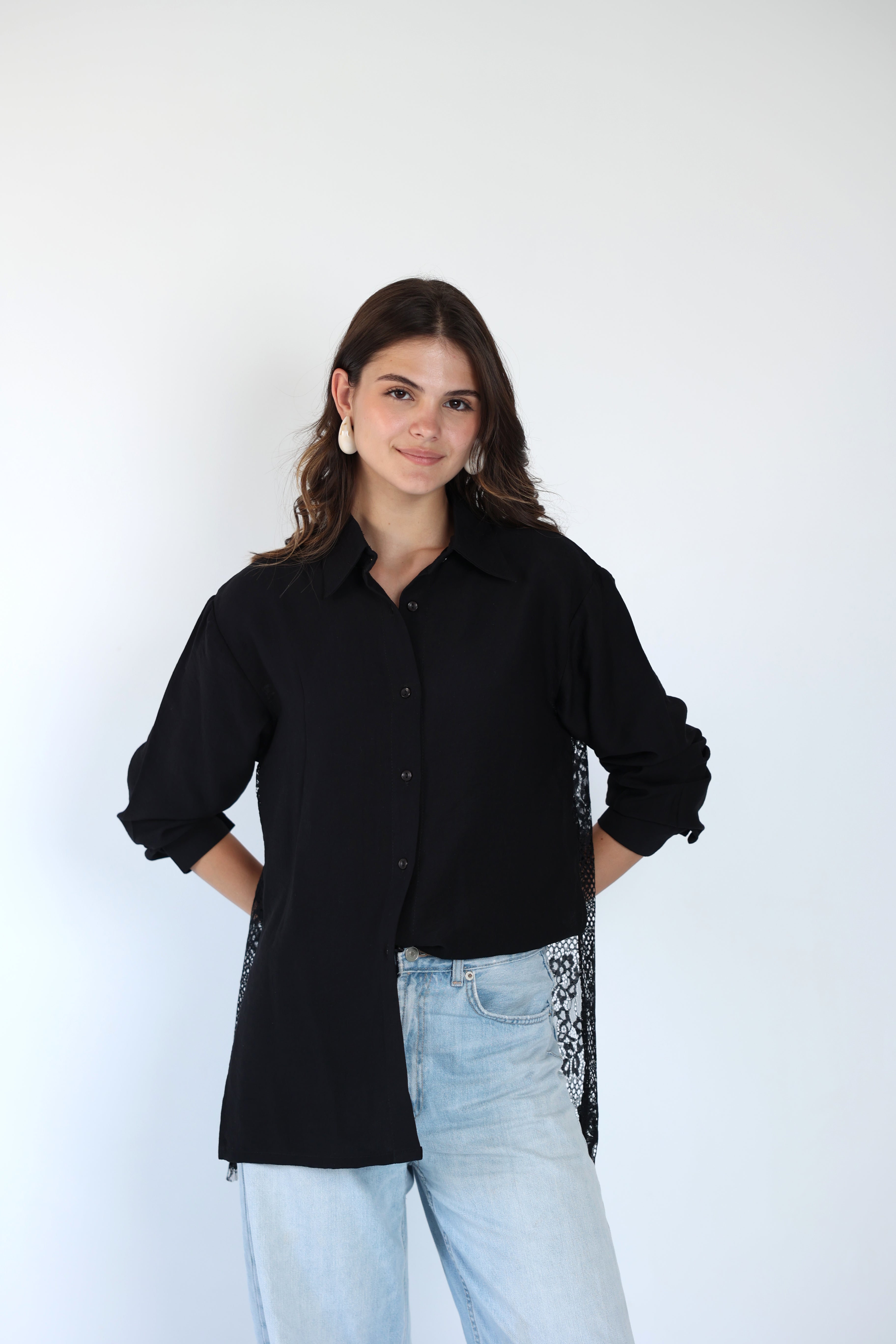 Lace back black shirt