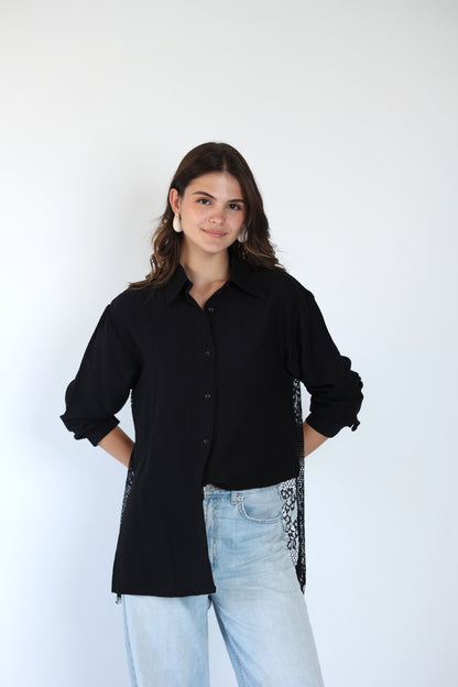 Lace back black shirt