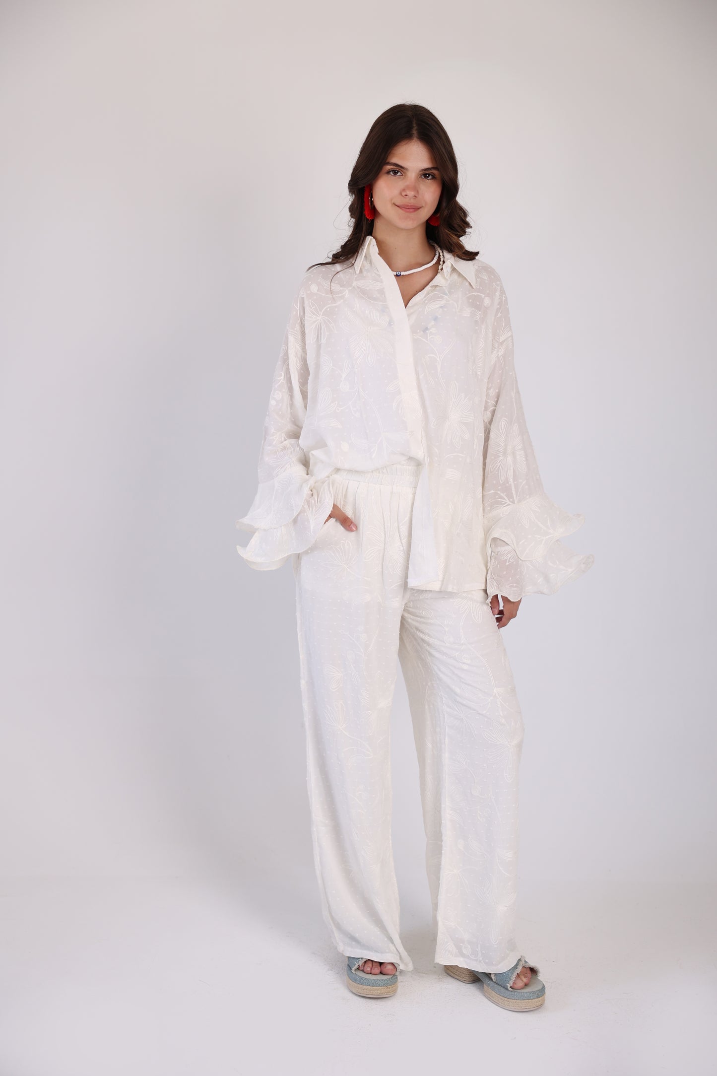 White embroidered pants