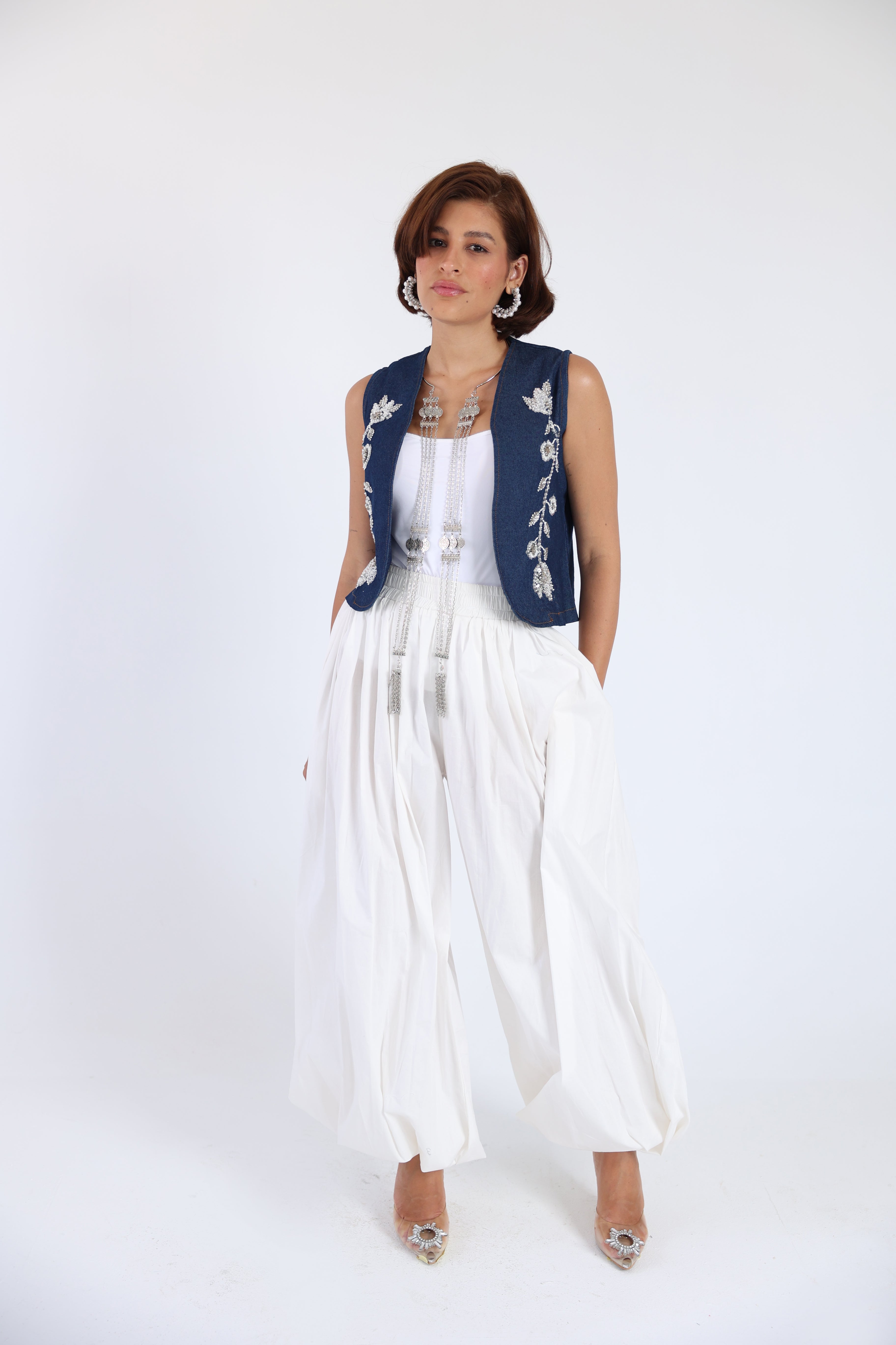 Embroidered denim vest