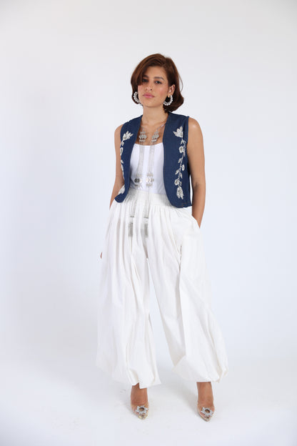 Embroidered denim vest