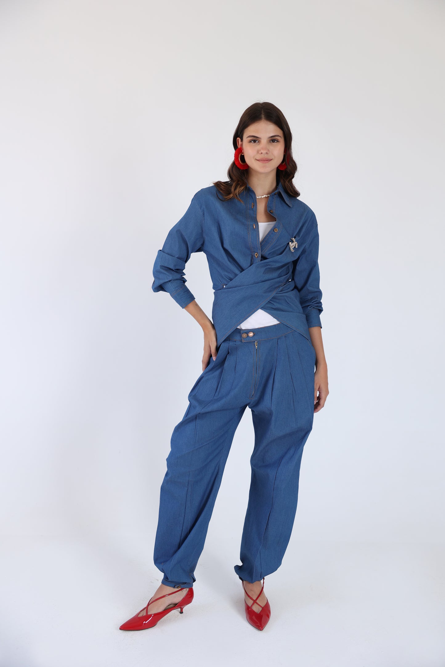 Balloon denim pants