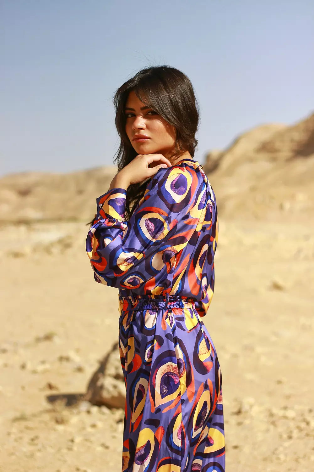 Mauve patterned midi dress