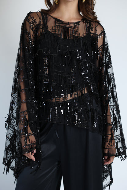 Sequins poncho soire set