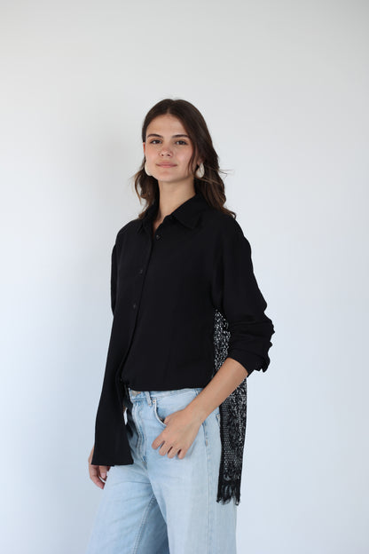 Lace back black shirt