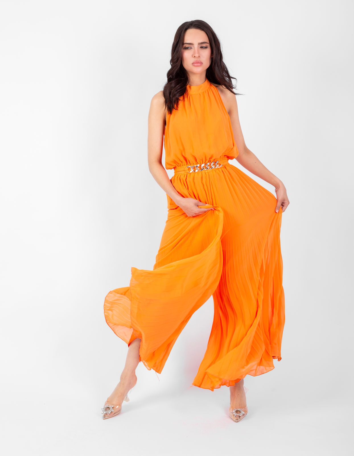 Pleated wide leg jumpsuit