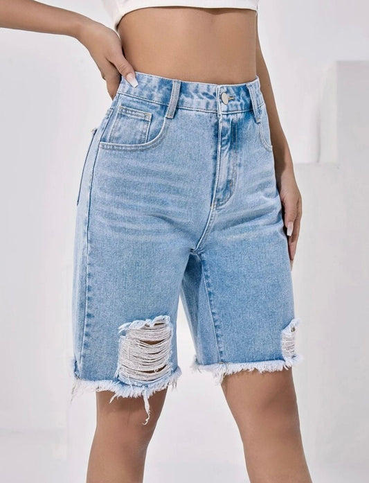 Ripped denim shorts