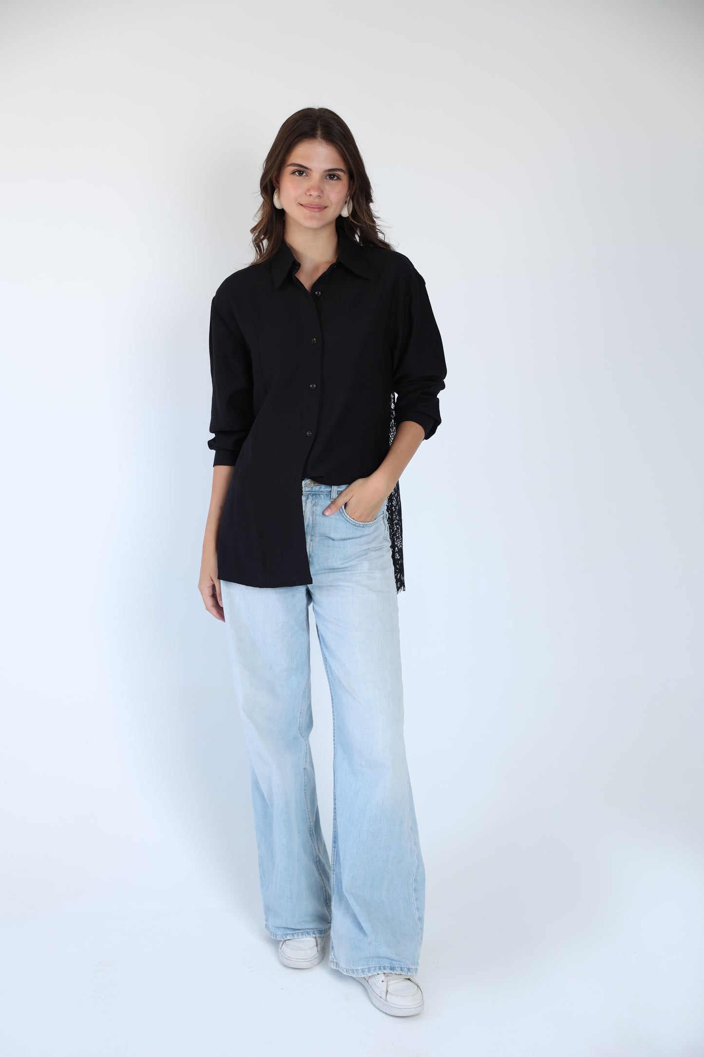 Lace back black shirt