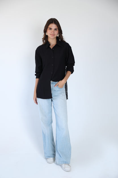 Lace back black shirt