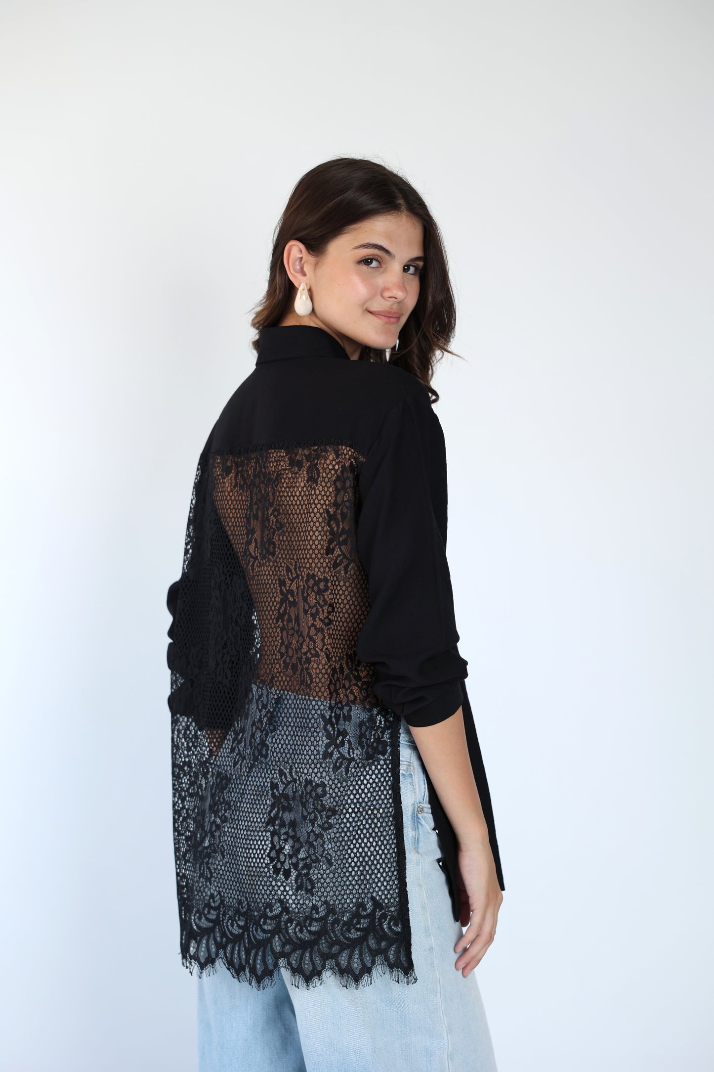 Lace back black shirt