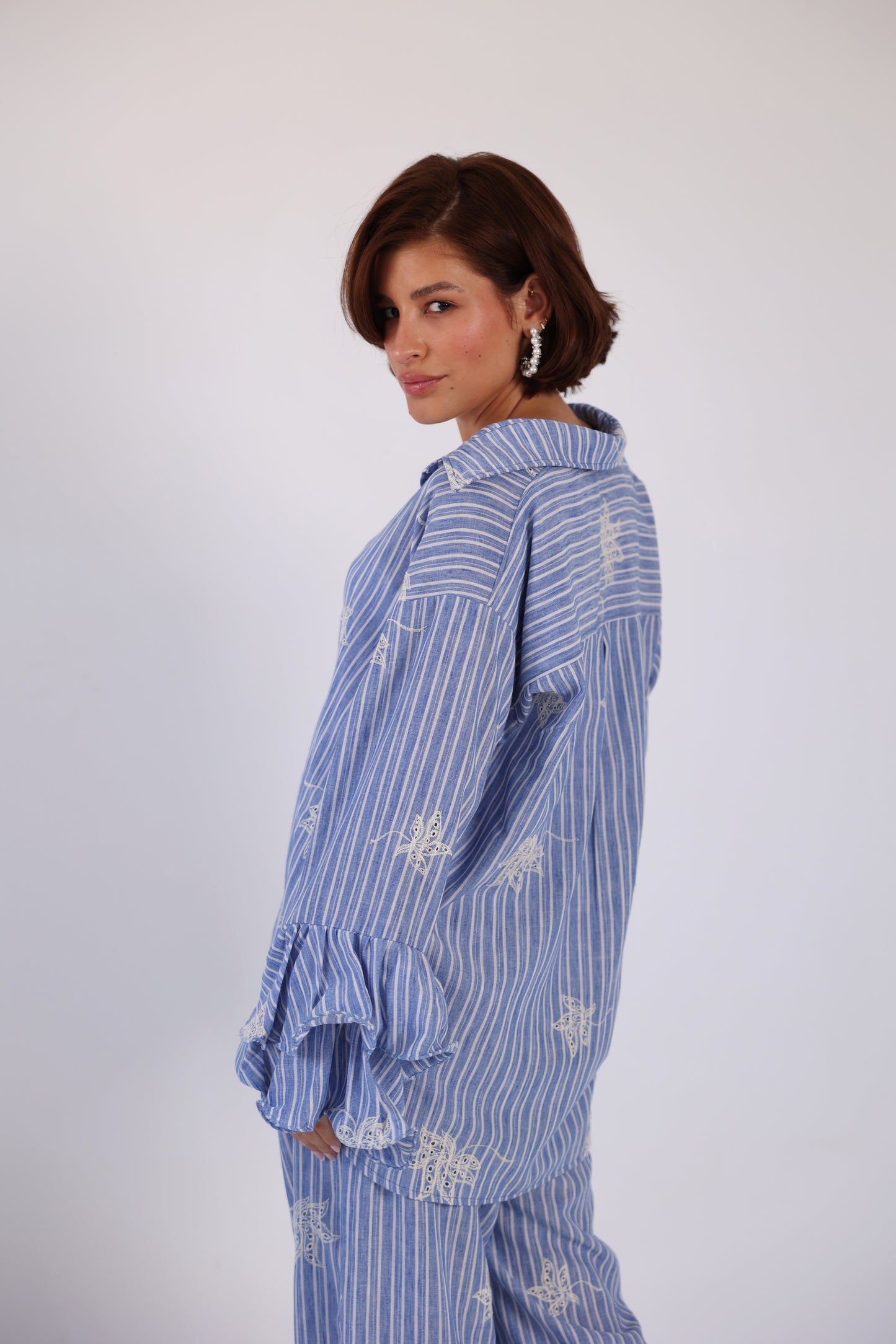 Striped embroidery lenin pants