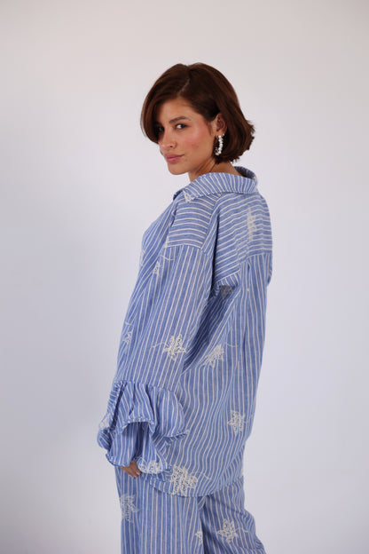 Striped embroidery lenin pants