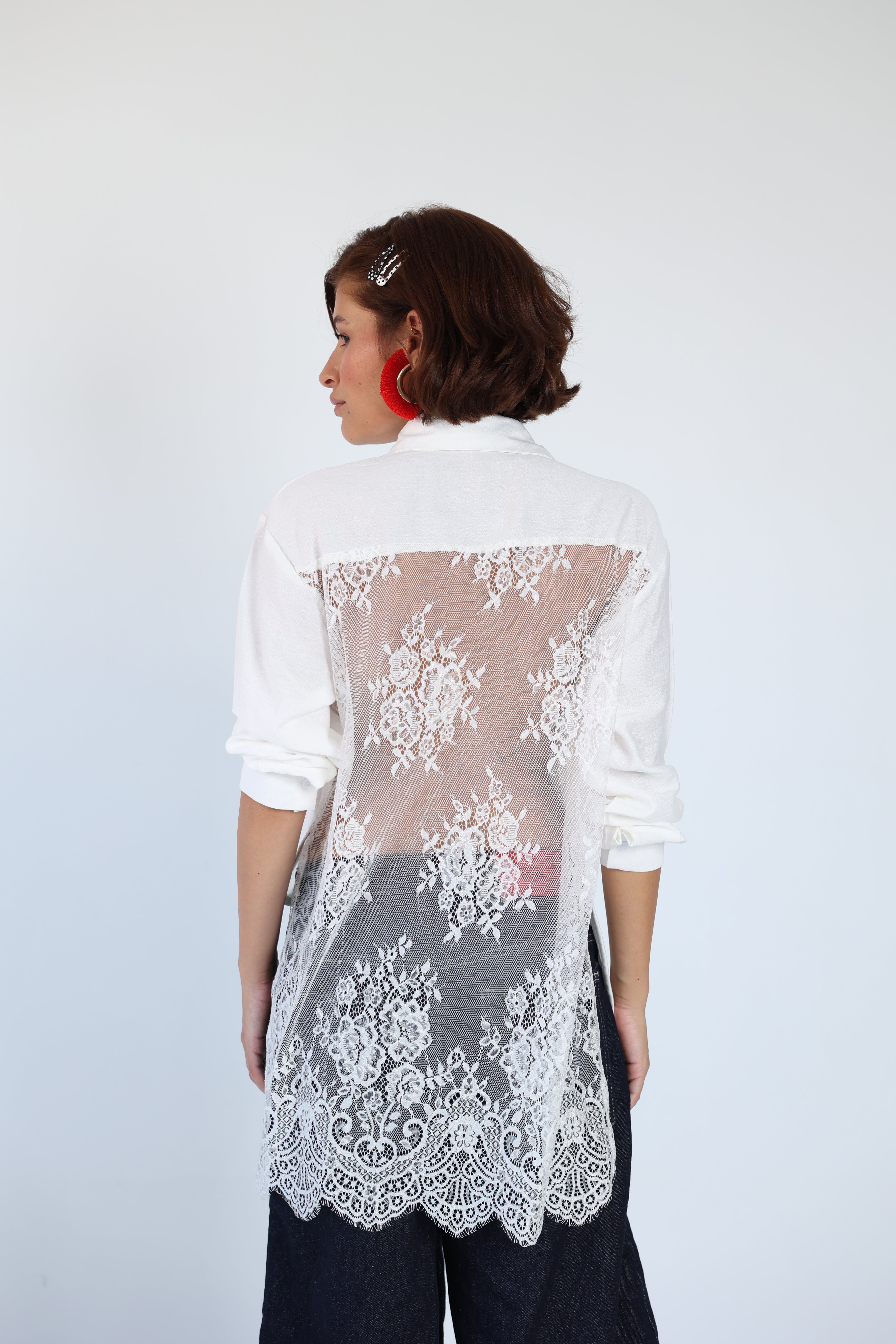 Lace lenin white shirt