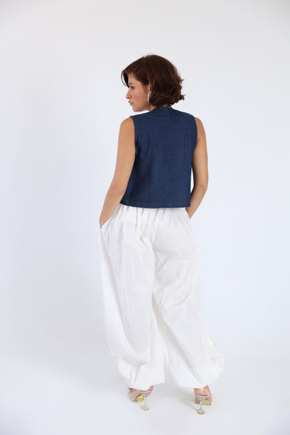 Embroidered denim vest