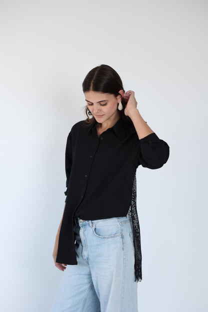Lace back black shirt