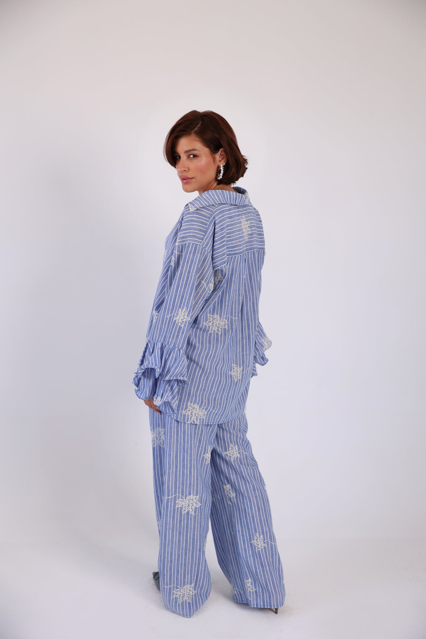 Striped embroidery lenin pants