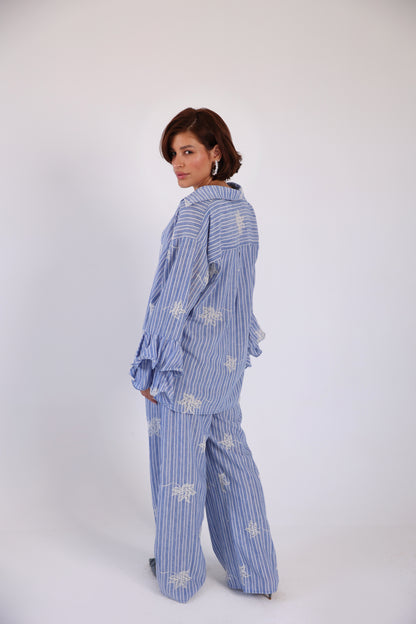 Striped embroidery lenin pants