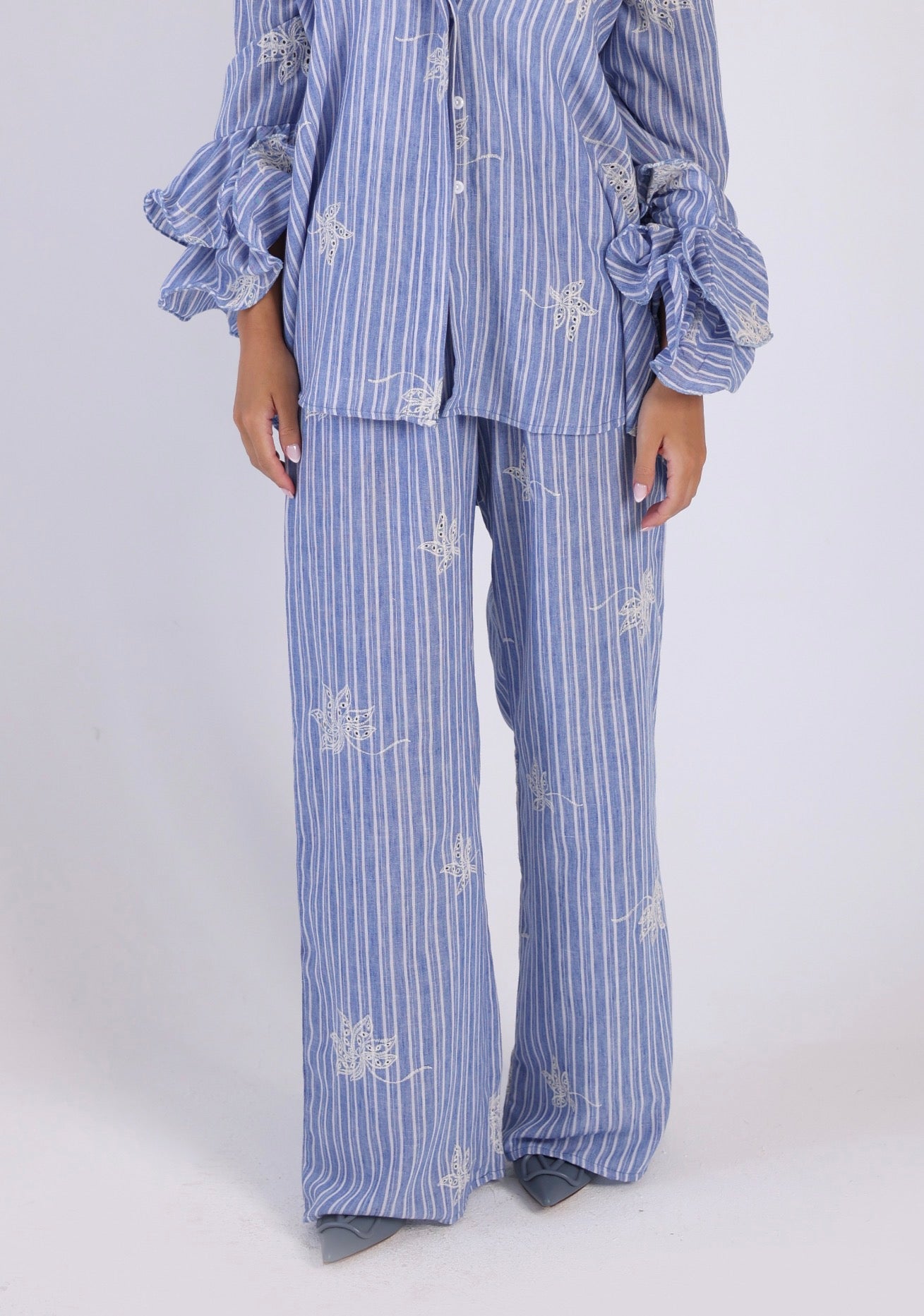 Striped embroidery lenin pants